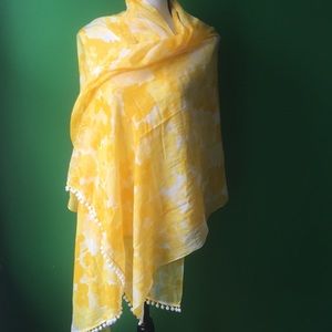 Yellow Floral Pom Pom Scarf/Shawl